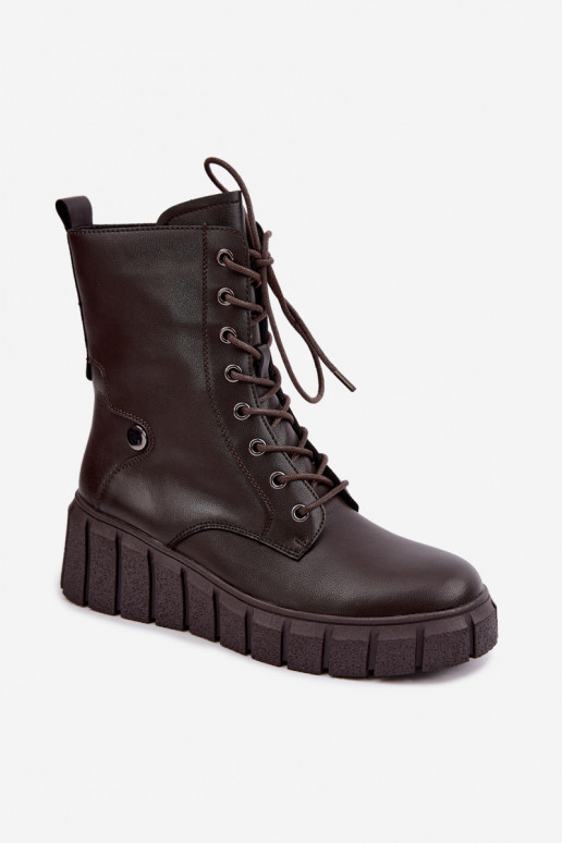 Stivaletti in pelle caldi con platform T.Sokolski AN Z26-160 in colore cioccolato