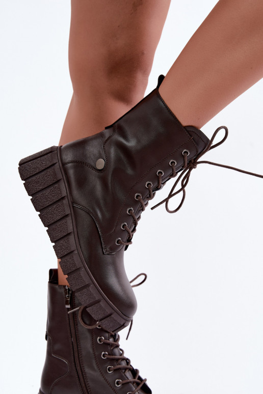 Stivaletti in pelle caldi con platform T.Sokolski AN Z26-160 in colore cioccolato
