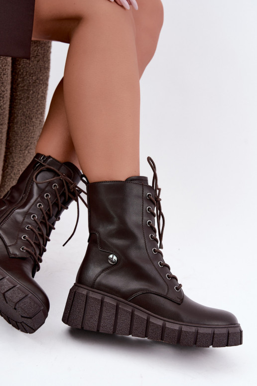 Stivaletti in pelle caldi con platform T.Sokolski AN Z26-160 in colore cioccolato