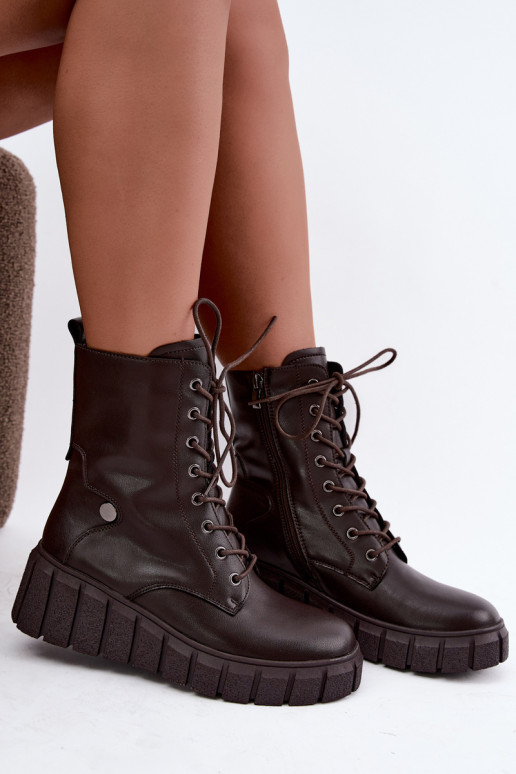 Stivaletti in pelle caldi con platform T.Sokolski AN Z26-160 in colore cioccolato