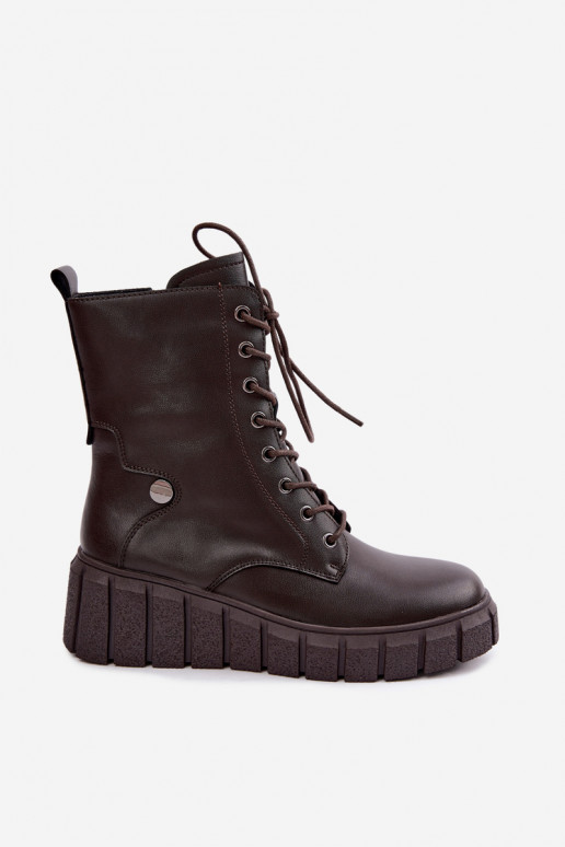Stivaletti in pelle caldi con platform T.Sokolski AN Z26-160 in colore cioccolato