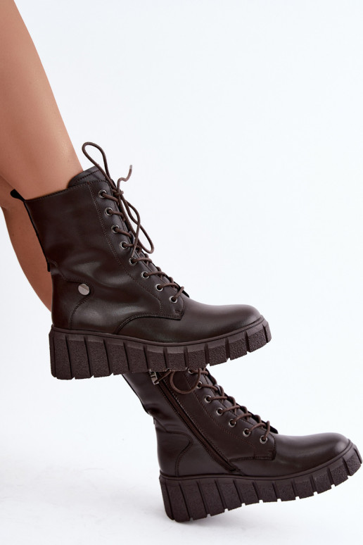 Stivaletti in pelle caldi con platform T.Sokolski AN Z26-160 in colore cioccolato