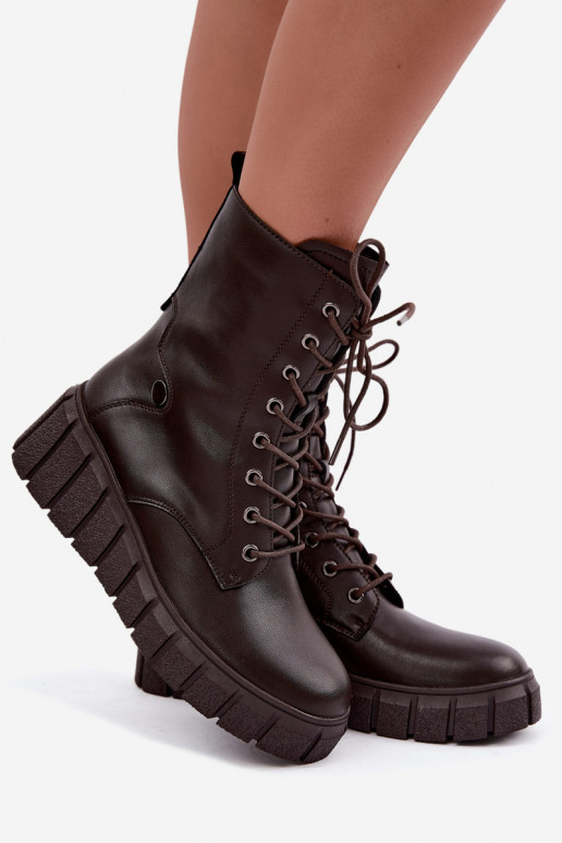 Stivaletti in pelle caldi con platform T.Sokolski AN Z26-160 in colore cioccolato