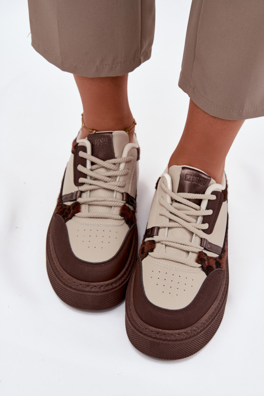 Sneakers da donna beige-marroni con piattaforma e motivo leopardato Big Star SS274356