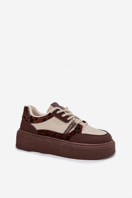Sneakers da donna beige-marroni con piattaforma e motivo leopardato Big Star SS274356
