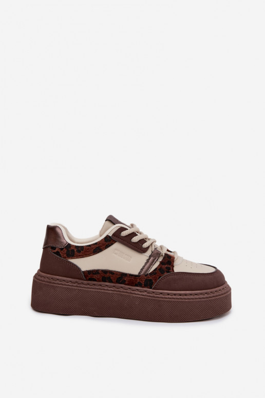 Sneakers da donna beige-marroni con piattaforma e motivo leopardato Big Star SS274356