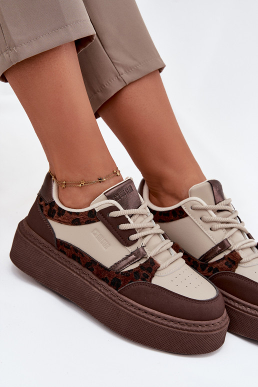 Sneakers da donna beige-marroni con piattaforma e motivo leopardato Big Star SS274356