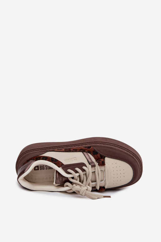 Sneakers da donna beige-marroni con piattaforma e motivo leopardato Big Star SS274356