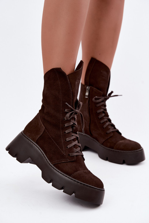 Stivaletti da lavoro per donna in suede sintetico marrone scuro Zazoo 976