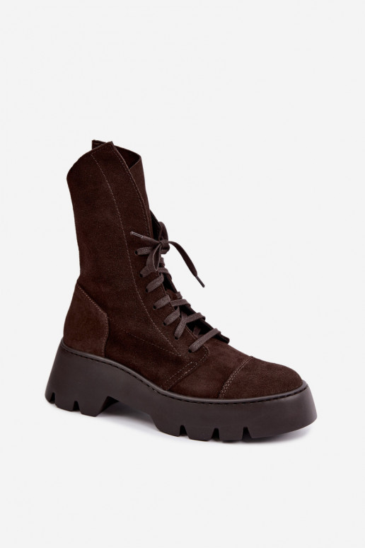 Stivaletti da lavoro per donna in suede sintetico marrone scuro Zazoo 976