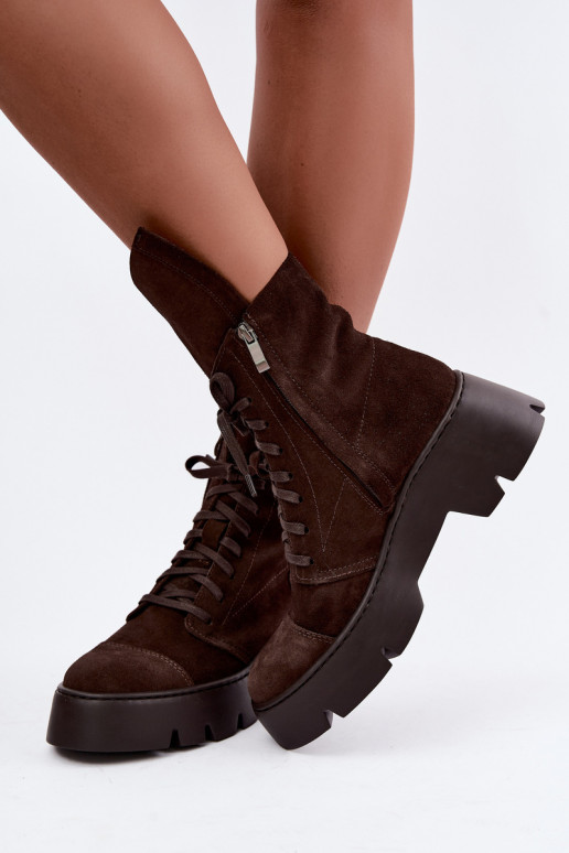 Stivaletti da lavoro per donna in suede sintetico marrone scuro Zazoo 976
