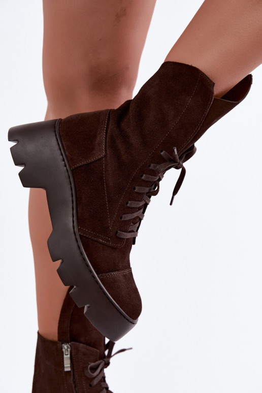 Stivaletti da lavoro per donna in suede sintetico marrone scuro Zazoo 976