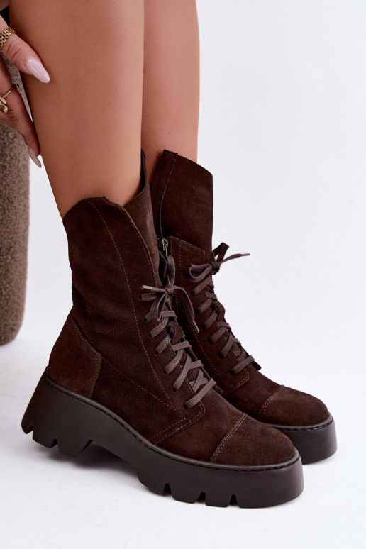 Stivaletti da lavoro per donna in suede sintetico marrone scuro Zazoo 976