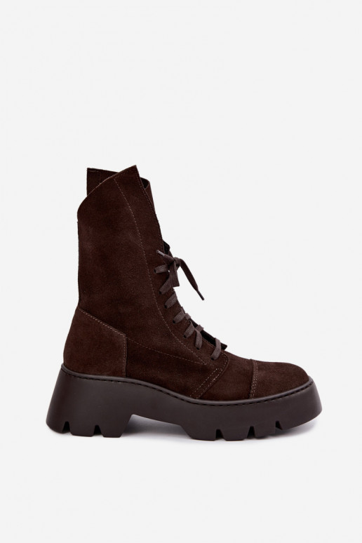 Stivaletti da lavoro per donna in suede sintetico marrone scuro Zazoo 976