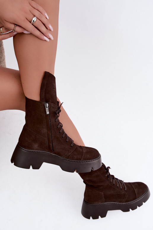 Stivaletti da lavoro per donna in suede sintetico marrone scuro Zazoo 976