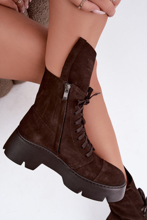 Stivaletti da lavoro per donna in suede sintetico marrone scuro Zazoo 976