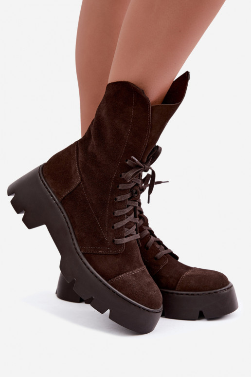 Stivaletti da lavoro per donna in suede sintetico marrone scuro Zazoo 976