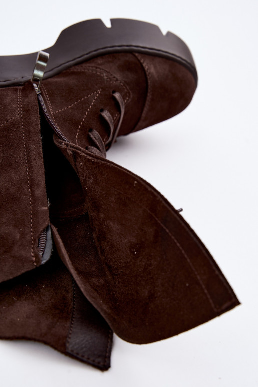 Stivaletti da lavoro per donna in suede sintetico marrone scuro Zazoo 976