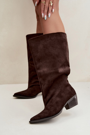 Stivaletti con tacco in suede sintetico marrone Casella 2