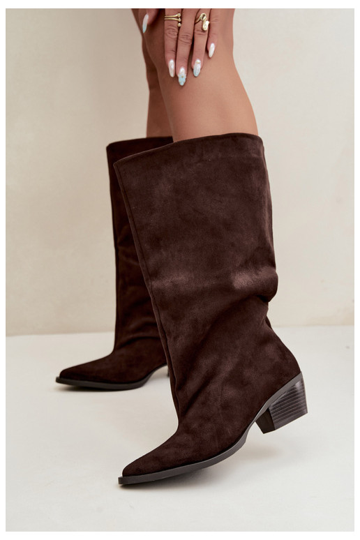Stivaletti con tacco in suede sintetico marrone Casella