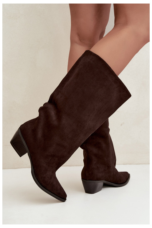 Stivaletti con tacco in suede sintetico marrone Casella