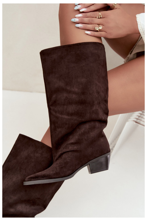 Stivaletti con tacco in suede sintetico marrone Casella