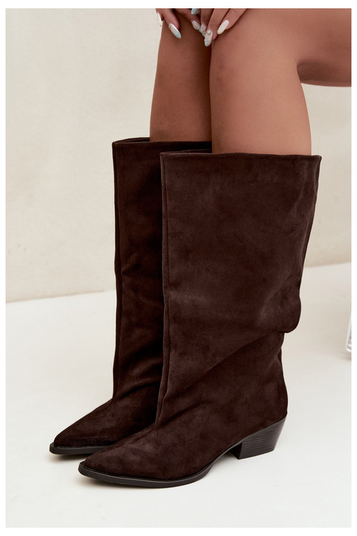 Stivaletti con tacco in suede sintetico marrone Casella