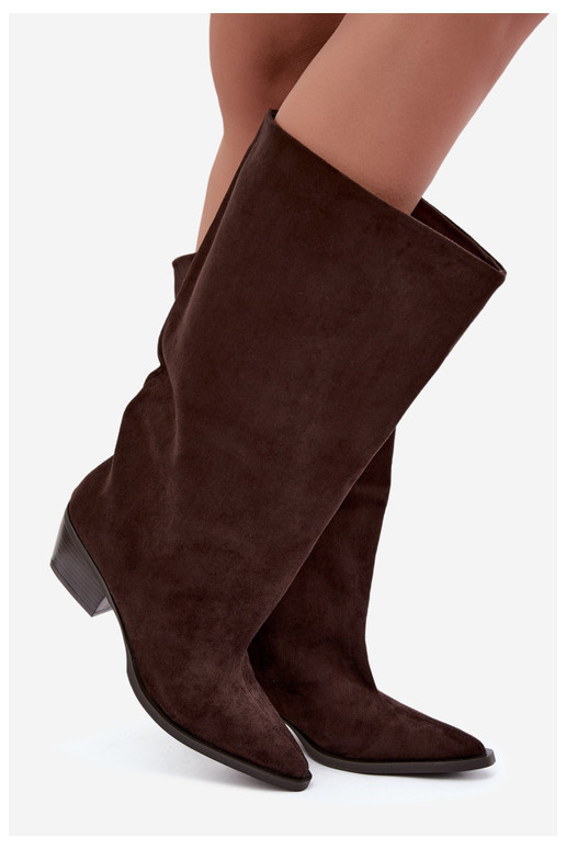 Stivaletti con tacco in suede sintetico marrone Casella