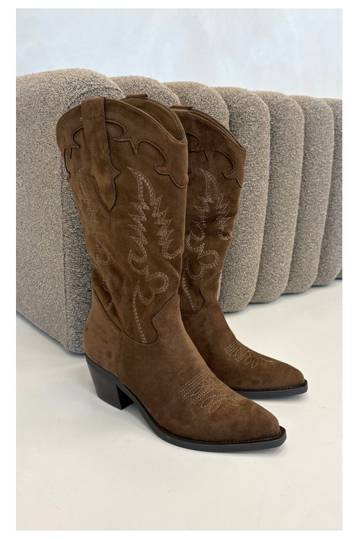 Stivali alti in stile cowboy con tacco in suede sintetico marrone Jarissa