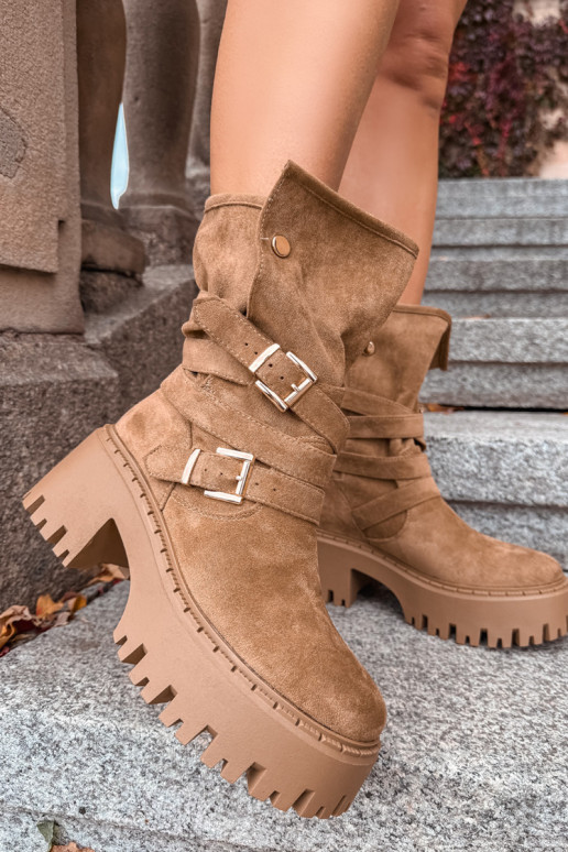 Stivaletti donna khaki con tacco chunky e fibbie e cinturini Nerelisa