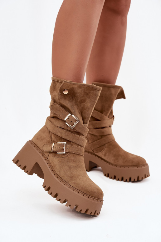 Stivaletti donna khaki con tacco chunky e fibbie e cinturini Nerelisa