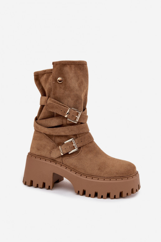 Stivaletti donna khaki con tacco chunky e fibbie e cinturini Nerelisa