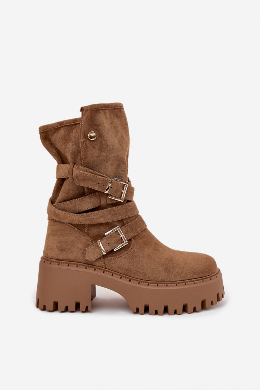Stivaletti donna khaki con tacco chunky e fibbie e cinturini Nerelisa