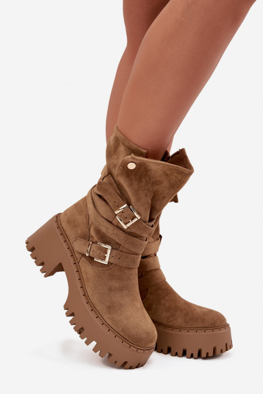 Stivaletti donna khaki con tacco chunky e fibbie e cinturini Nerelisa