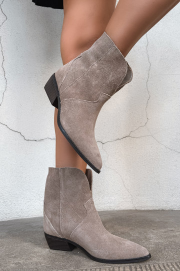 stivaletti da donna in stile cowboy con tacco in suede naturale sabbia Norelle