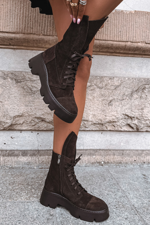 Stivaletti da lavoro per donna in suede sintetico marrone scuro Zazoo 976