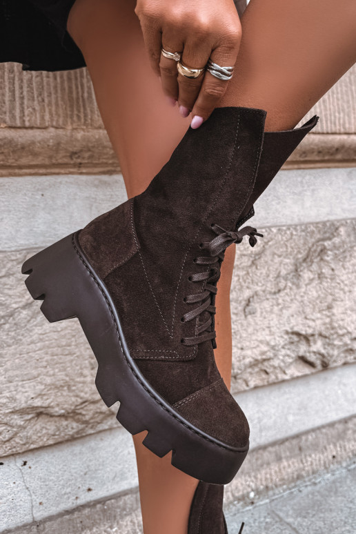 Stivaletti da lavoro per donna in suede sintetico marrone scuro Zazoo 976