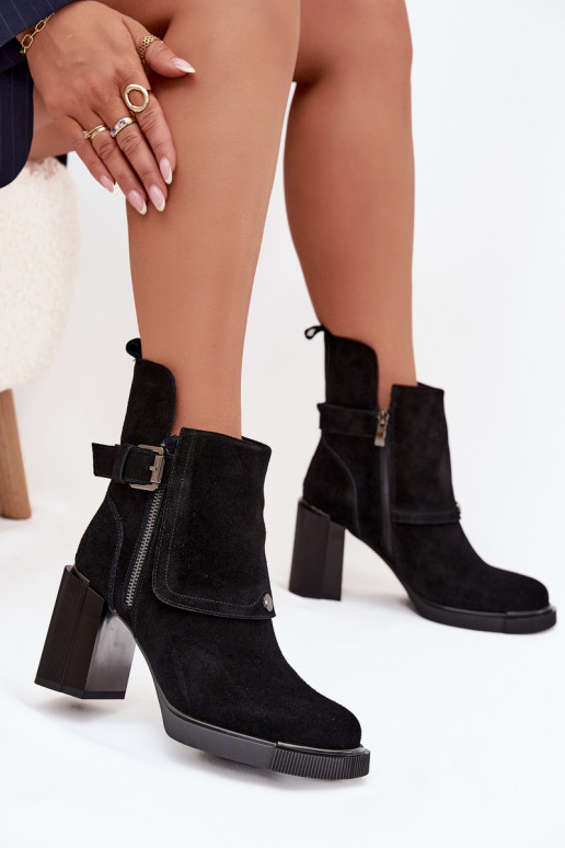 Stivaletti neri in suede sintetico con tacco e fibbie Vinceza 91152