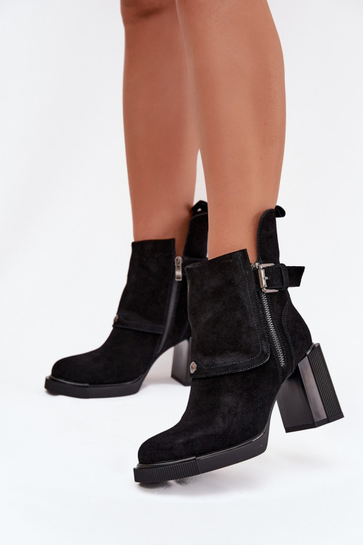 Stivaletti neri in suede sintetico con tacco e fibbie Vinceza 91152