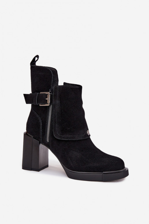 Stivaletti neri in suede sintetico con tacco e fibbie Vinceza 91152