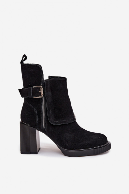 Stivaletti neri in suede sintetico con tacco e fibbie Vinceza 91152