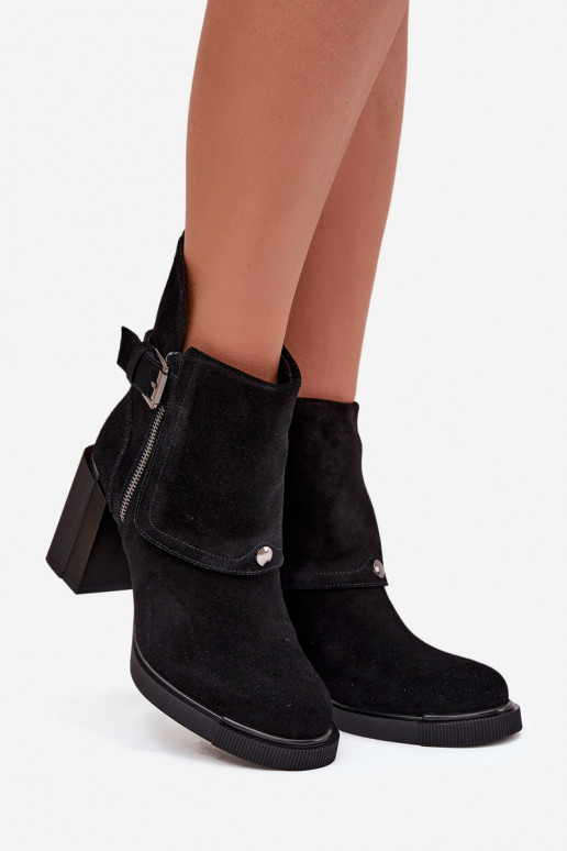 Stivaletti neri in suede sintetico con tacco e fibbie Vinceza 91152