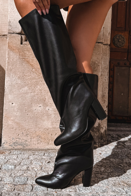 stivali alti da donna slip-on con tacchi neri Emeline