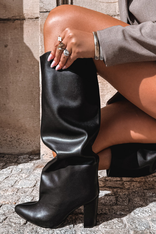 stivali alti da donna slip-on con tacchi neri Emeline