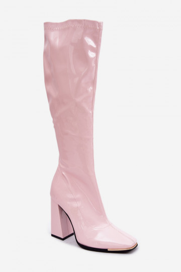 Stivaletti rosa chiaro in vernice con tacco Mlokva