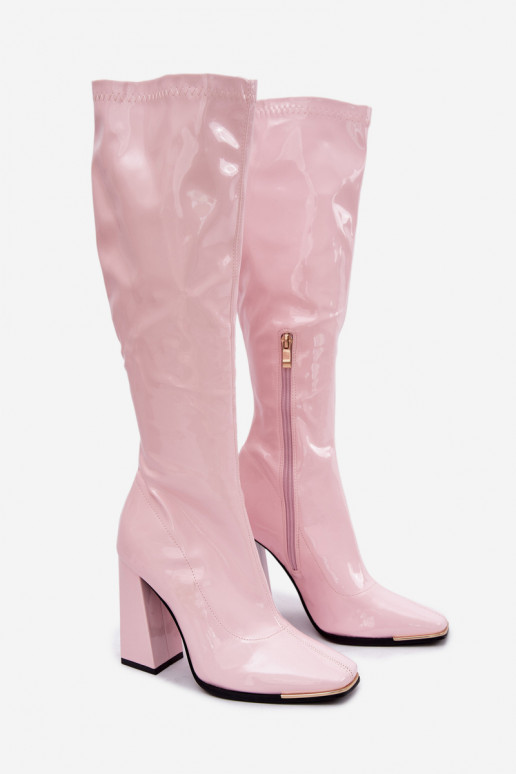 Stivaletti rosa chiaro in vernice con tacco Mlokva