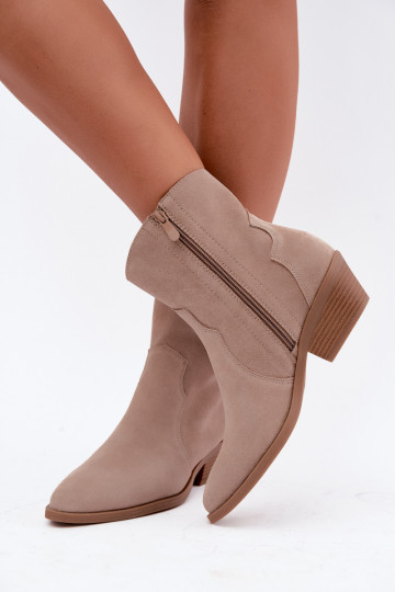 Stivali in finta suede in stile cowboy con tacco color sabbia Daliae 2