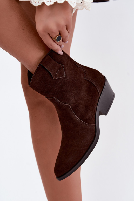 Stivali in finta suede in stile cowboy con tacco color marrone Daliae