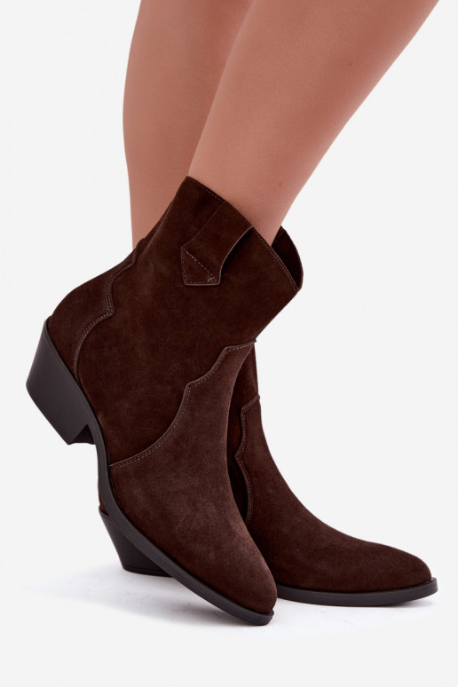 Stivali in finta suede in stile cowboy con tacco color marrone Daliae