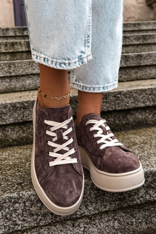 Sneakers in ecopelle scamosciata con piattaforma Kobbo color cioccolato